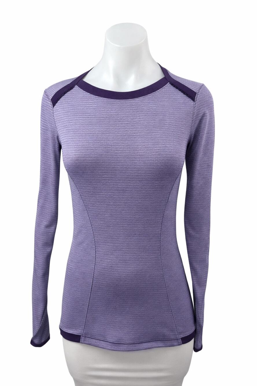 Lululemon Base Runner Purple Striped Athletic Long Sleeve T Shirt Tee Top 4/6